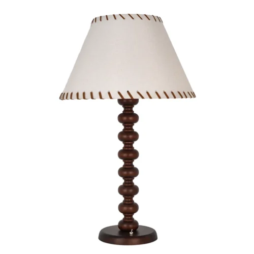 Floor Lamp JH60408 with ivory stitched fabric shade and dark brown body