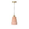 Ceramic Ceiling Pendant P0644 blush pink ribbed shade with gold hardware