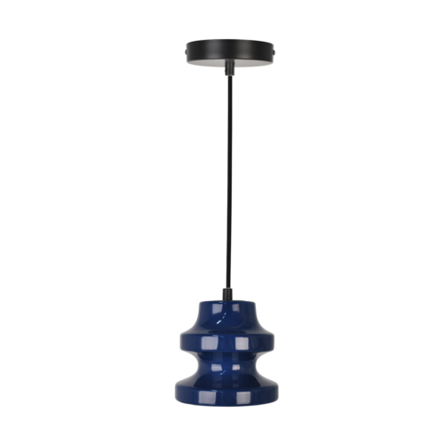 Ceramic Ceiling Pendant P0646 deep blue sculptural shade with black canopy