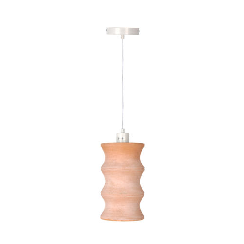 Ceramic Ceiling Pendant P0665 with blush textured wavy shade and white canopy