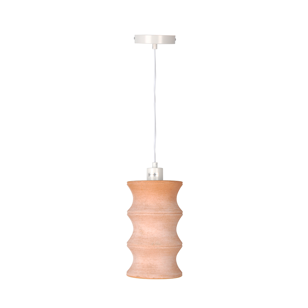 Ceramic Ceiling Pendant P0665 with blush textured wavy shade and white canopy