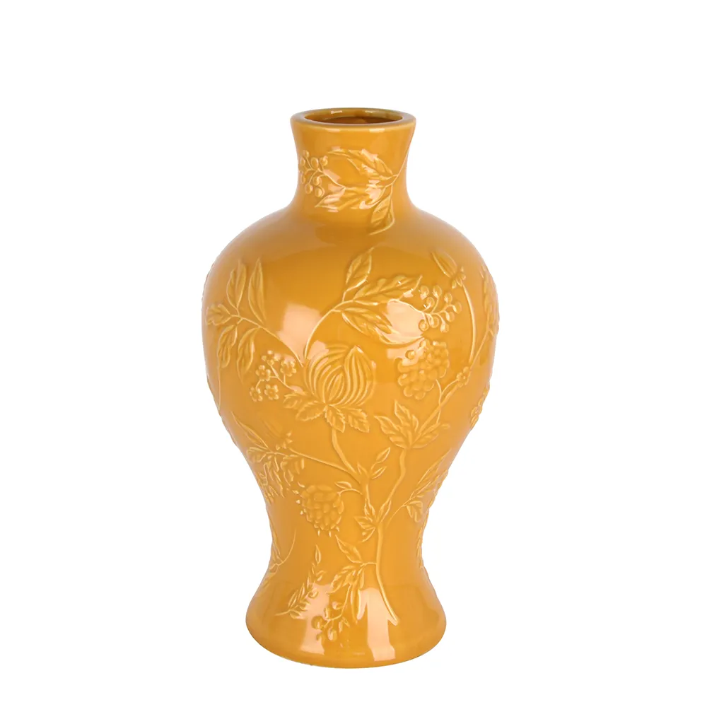 Wholesale Ceramic Vases V0483A with Botanical Relief Design