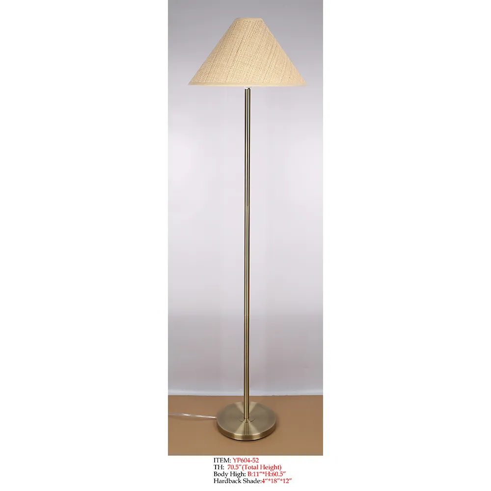 Floor Lamp YP604-52 with beige woven shade and slim gold-tone stem