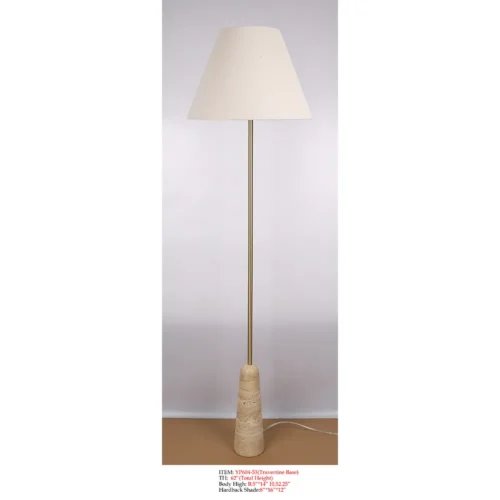 Travertine Floor Lamp YP604-53 with off-white shade and gold-tone stem