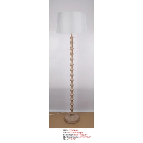Turned Floor Lamp YP604-54 with off-white shade and light beige carved body