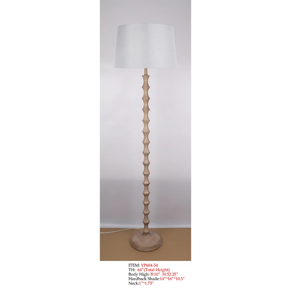 Turned Floor Lamp YP604-54 with off-white shade and light beige carved body