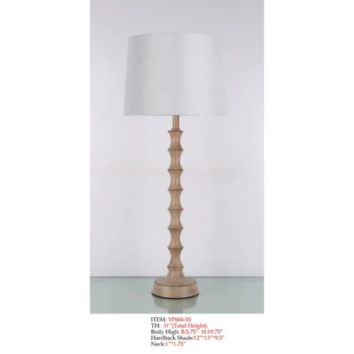 Decorative Floor Lamp YP604-55 with white hardback shade and natural beige turned body