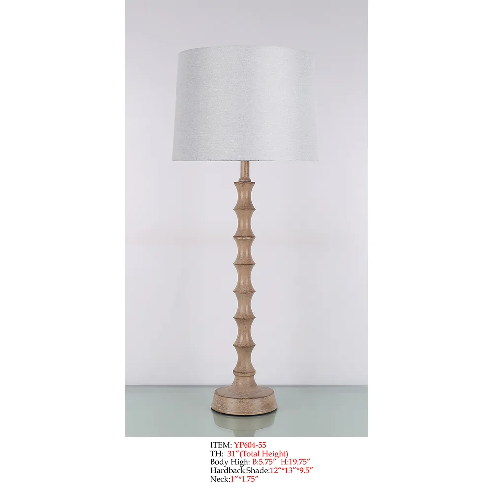 Decorative Floor Lamp YP604-55 with white hardback shade and natural beige turned body