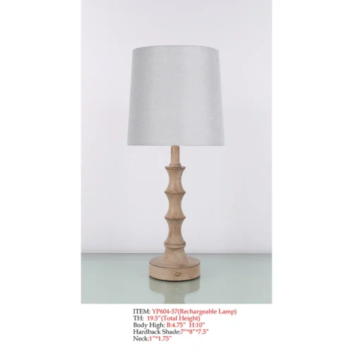 echargeable Floor Lamp YP604-57 with light wood style body and gray fabric shade