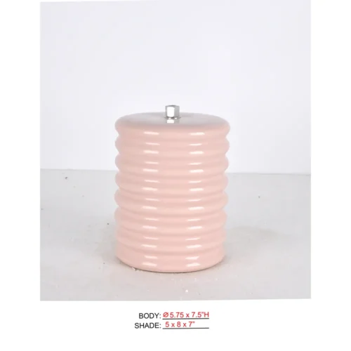 Rechargeable Desk Lamp CL0322A-5.75x7.5 with pink ribbed body and cordless table use
