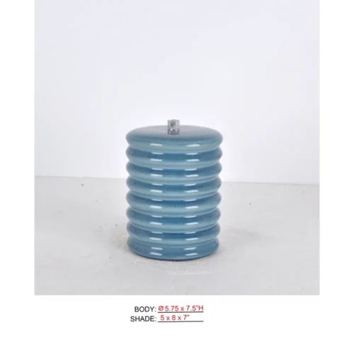 Cordless Table Lamp CL0322D-5.75x7.5 with blue ribbed body and rechargeable table use