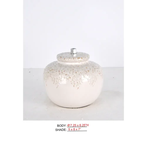 Hotel Rechargeable Lamp CL0376-7.25X6 with cream speckled round body for cordless table use