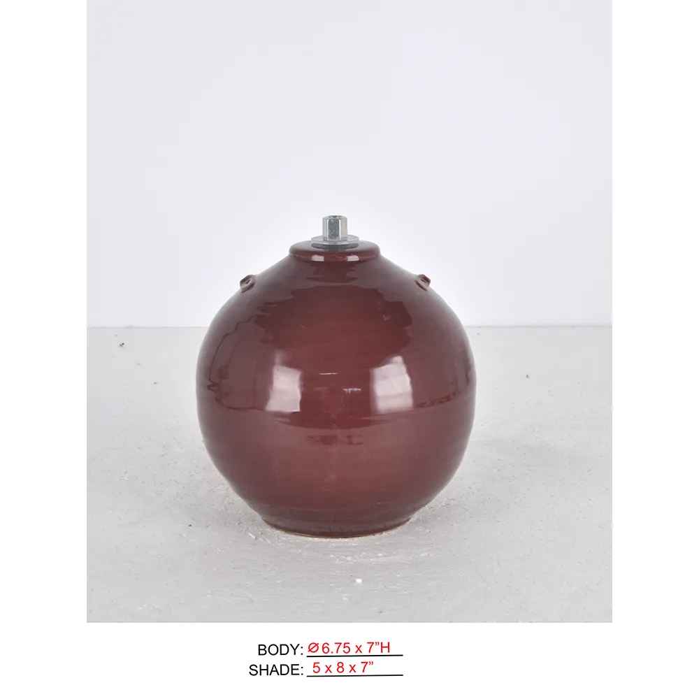 Battery Powered Table Lamp CL0391-6.75x7 with glossy burgundy round body for cordless table use