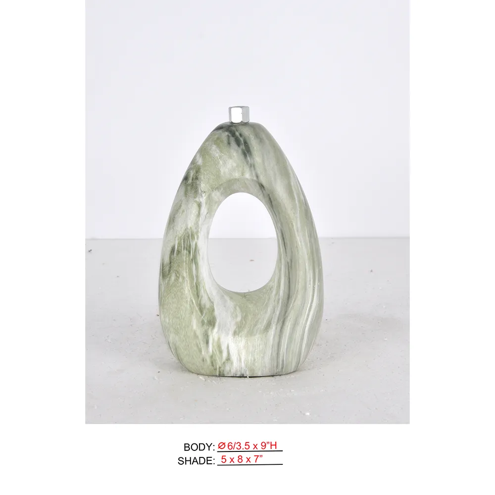 Rechargeable Lamp for Hotels CL3495B-6x3.5x9 with green marble-look oval loop body for cordless use