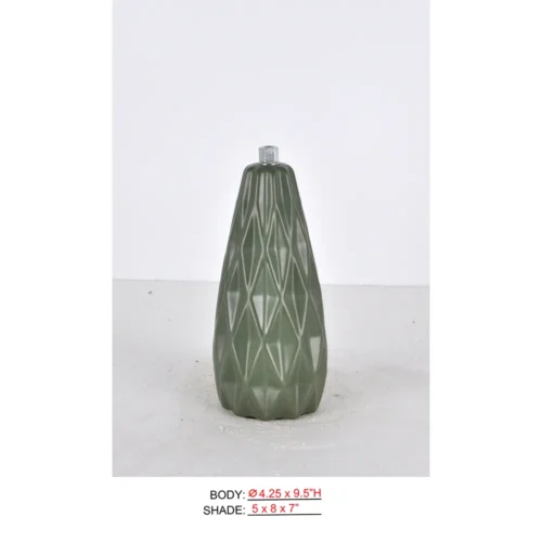 Green Restaurant Table Lamp CLC6307-4.25x9.5 with olive geometric tapered body for cordless use