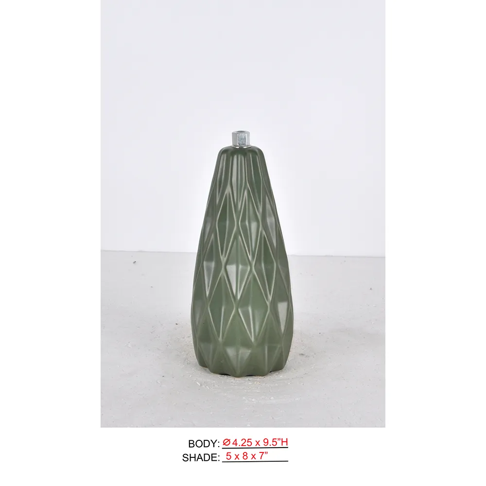 Green Restaurant Table Lamp CLC6307-4.25x9.5 with olive geometric tapered body for cordless use