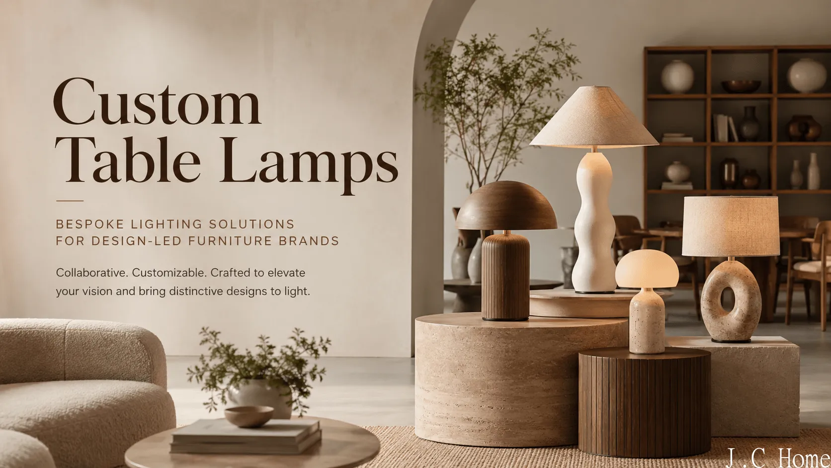 Custom table lamps displayed in a modern furniture showroom for design-led furniture brands