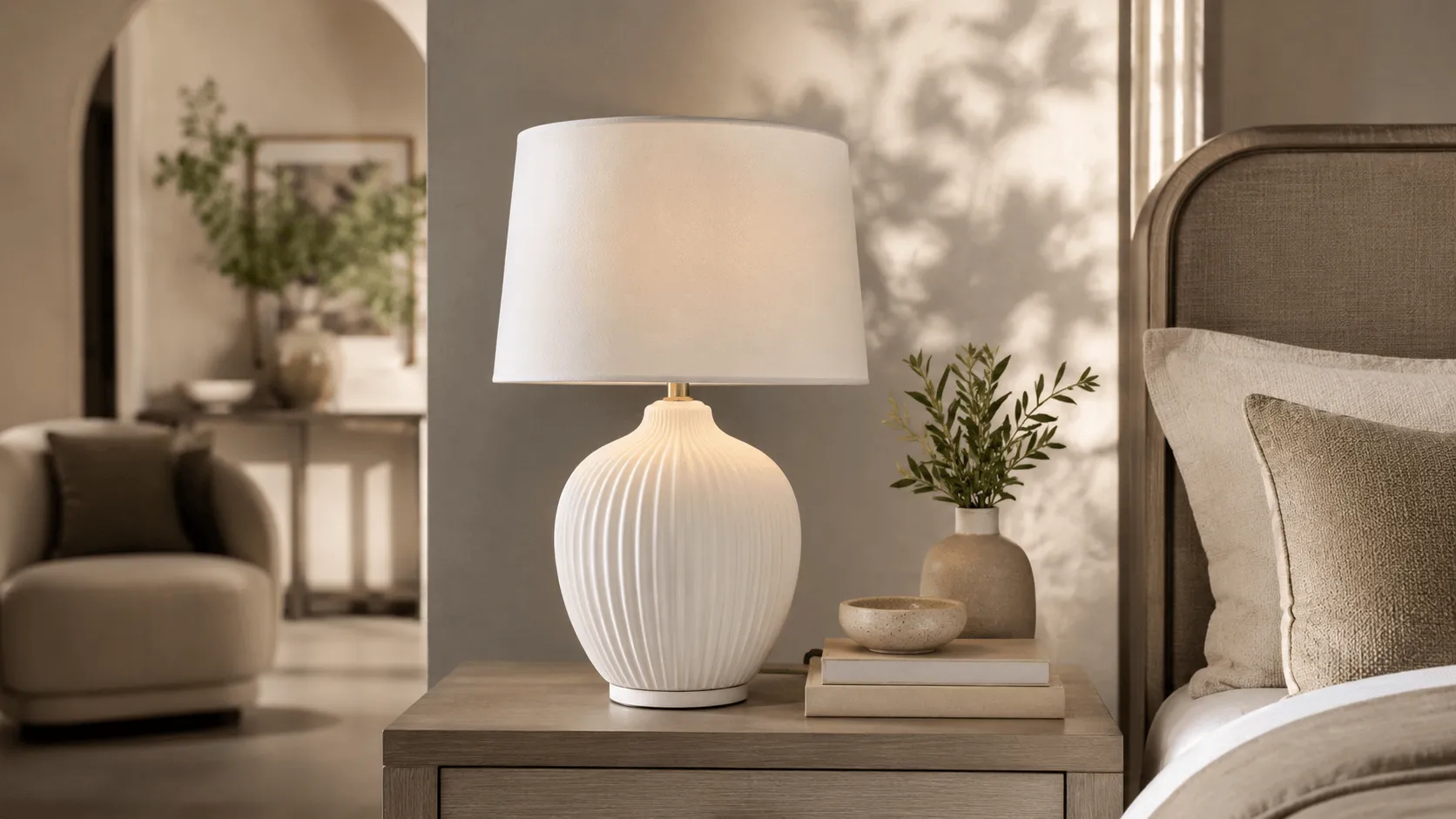 table lamps wholesale white shade ceramic lamp with rounded ribbed body