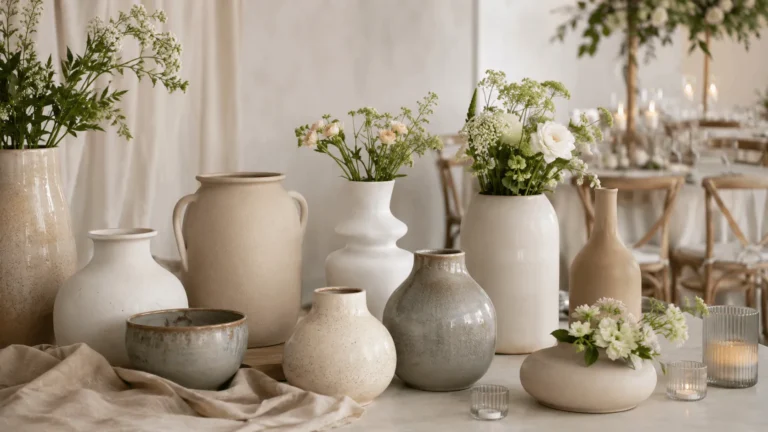 Wholesale ceramic vases in neutral finishes for florists, weddings, events, and retail decor displays