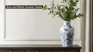 Blue and White Ceramic Vases in Transitional Interiors cover editorial scene