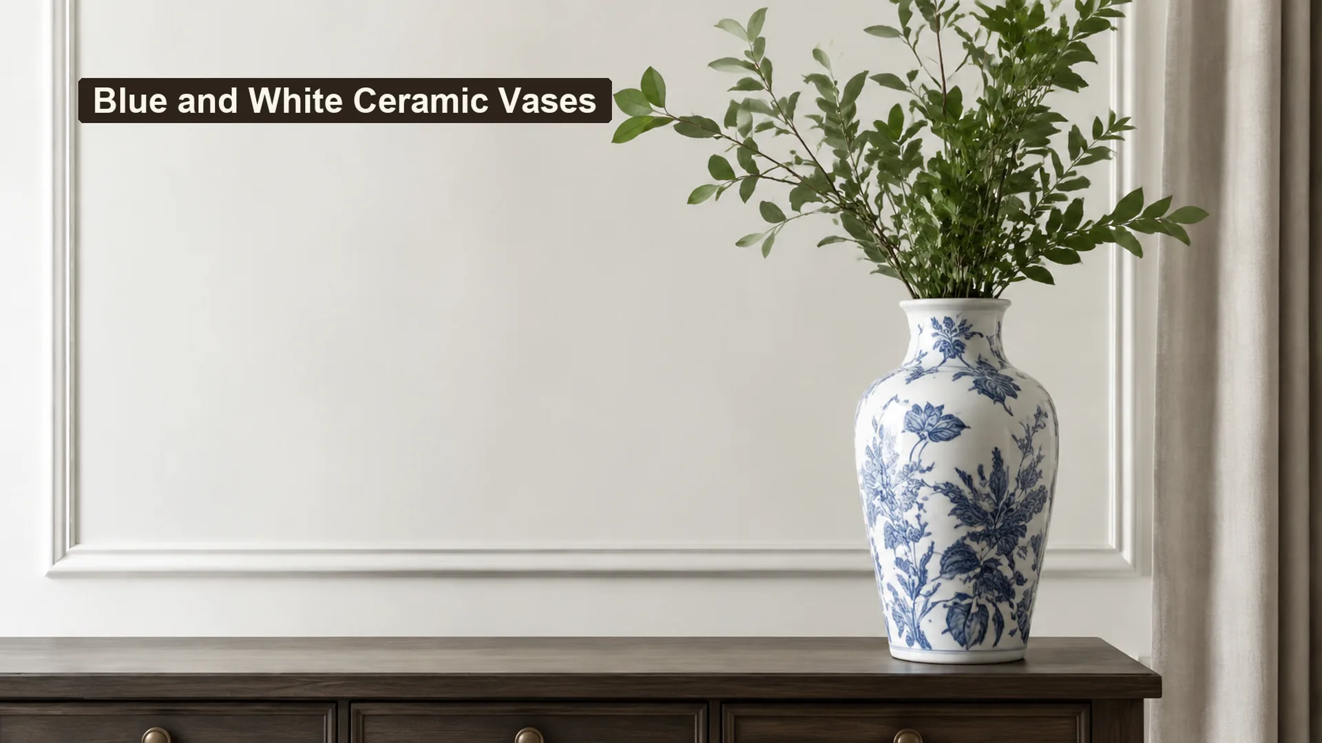 Blue and White Ceramic Vases in Transitional Interiors cover editorial scene
