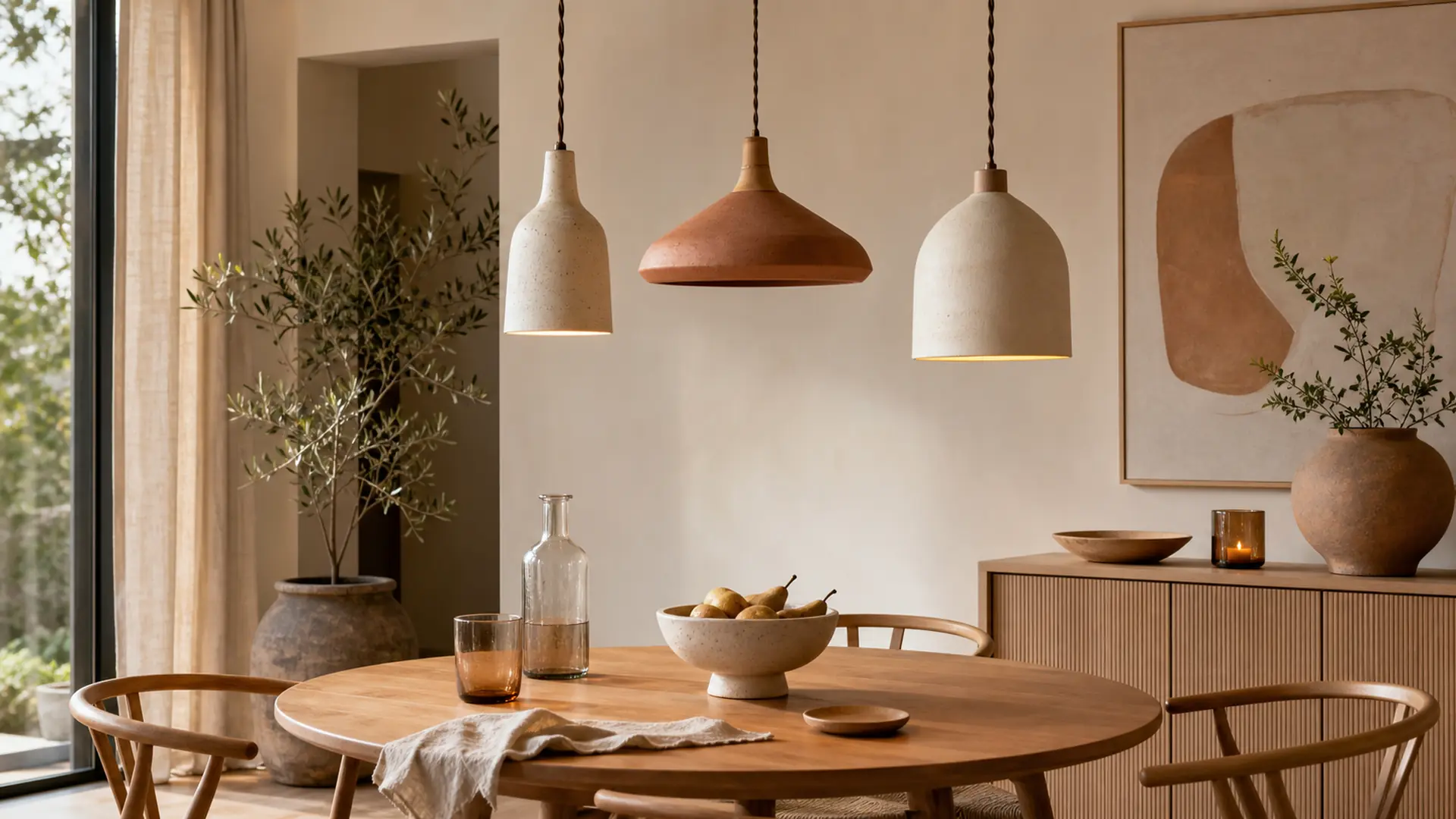 Ceramic Pendant Lights in Warm Minimalist Interiors application comparison