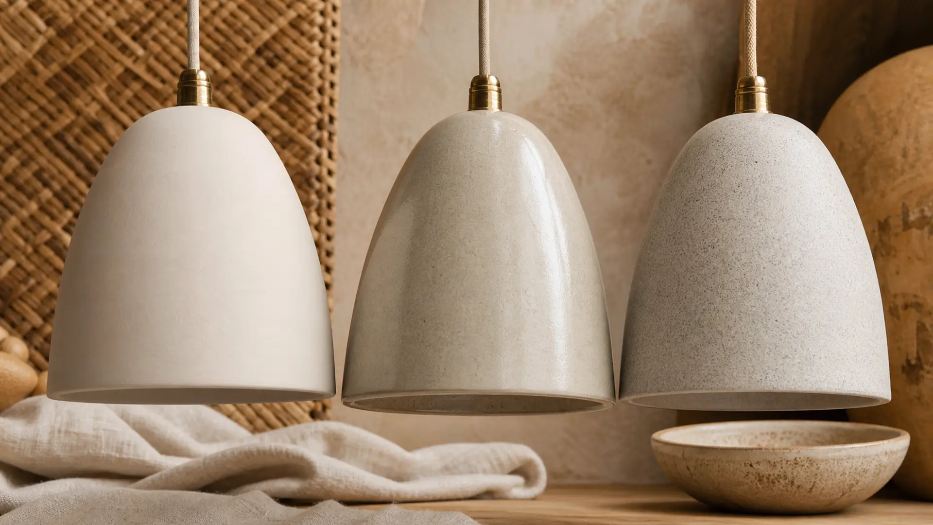 Ceramic Pendant Lights in Warm Minimalist Interiors material and finish direction