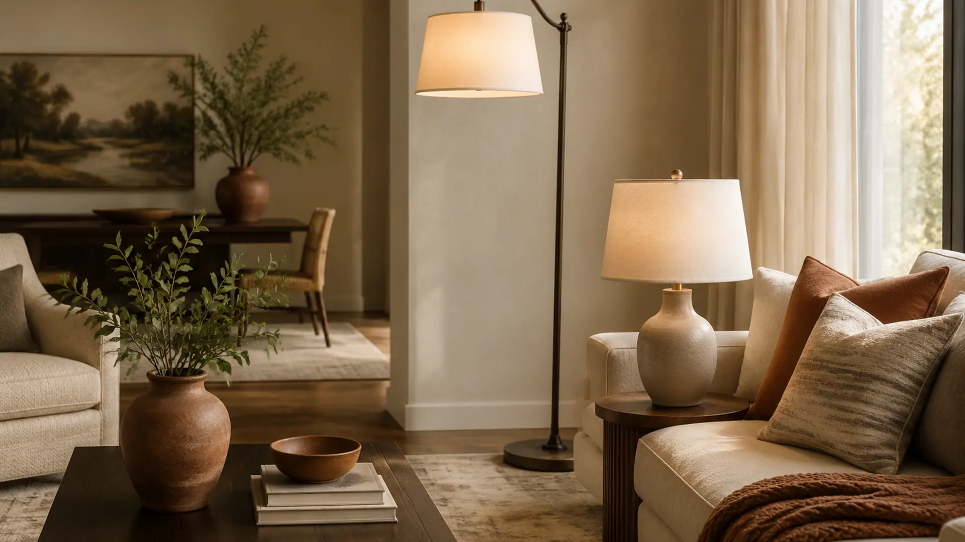 coordinating floor and table lamps in a distinct application scene