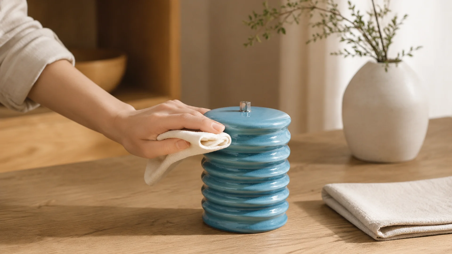 Portable lamp finish care with a soft cloth