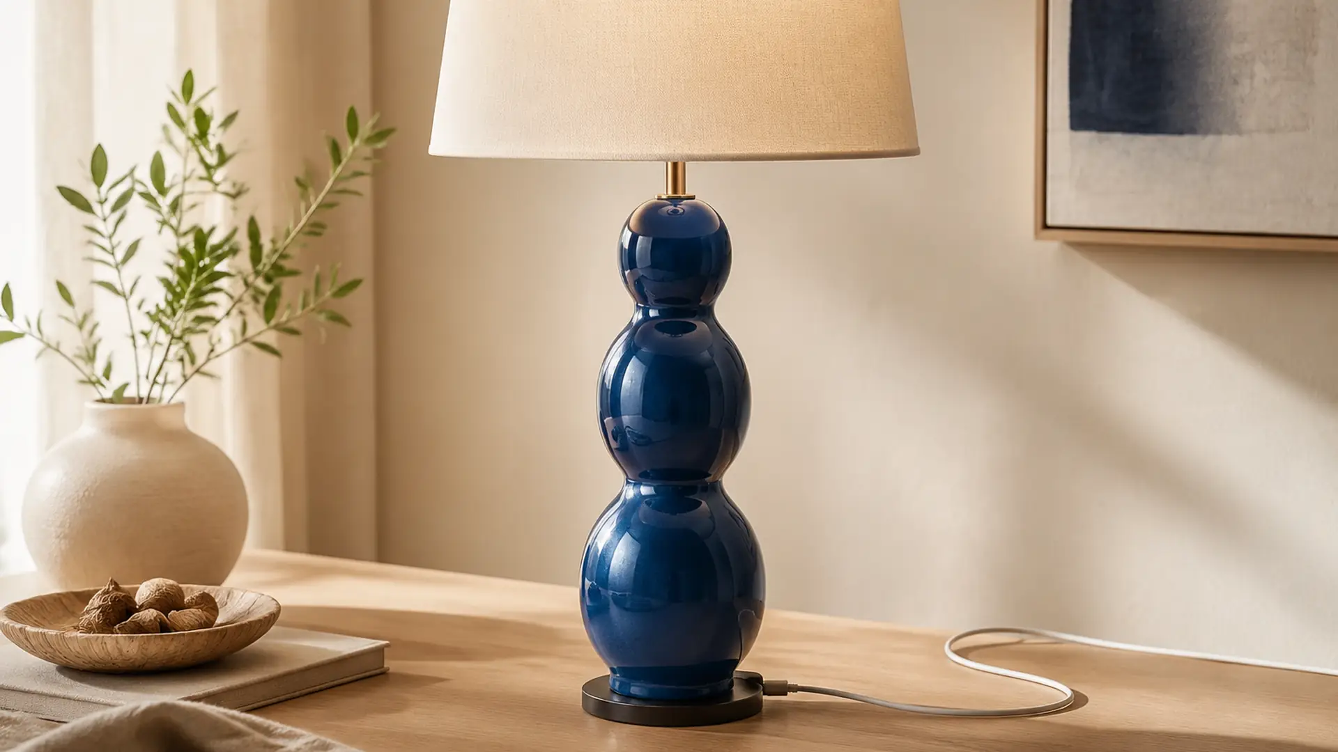 Rechargeable lamp charging base and cable organization scene