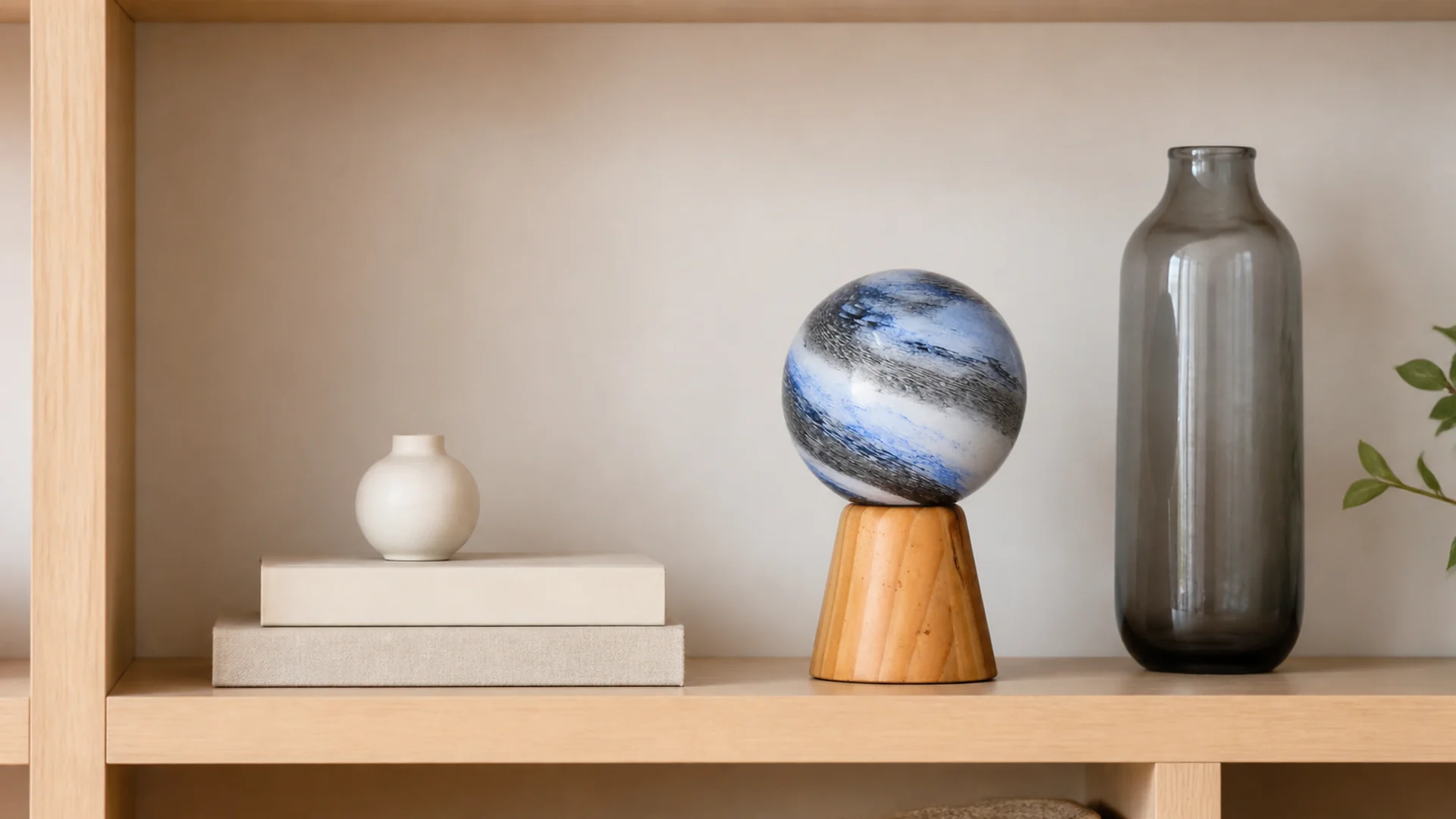Balanced decorative object grouping with low, medium, and tall forms