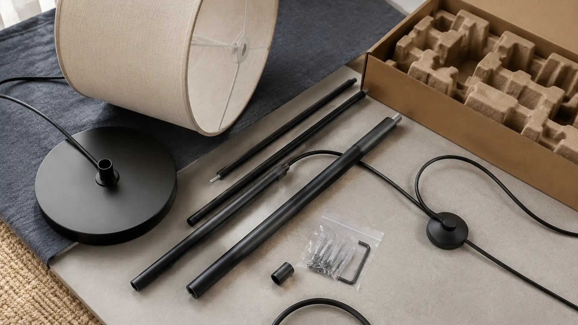 knock-down floor lamp construction material proportion or finish comparison