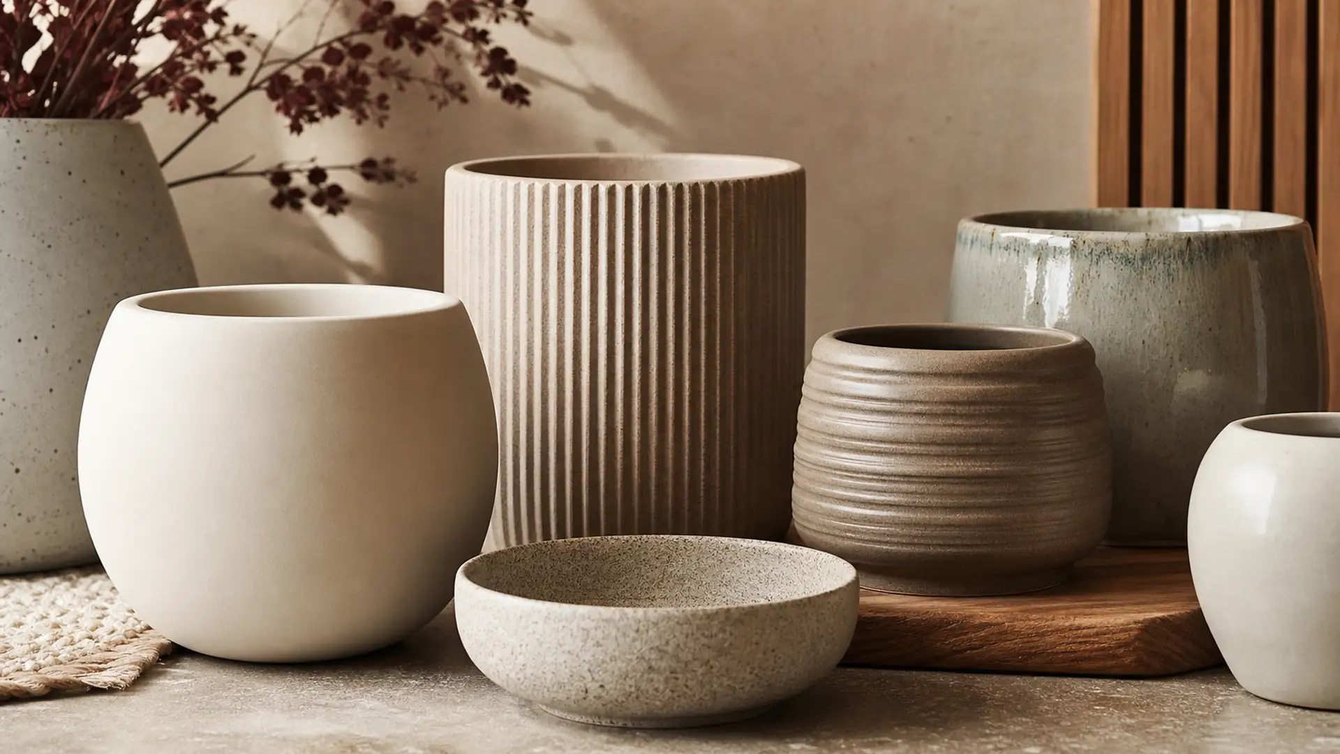 Neutral Ceramic Pots for Calm Modern Interiors material and finish direction