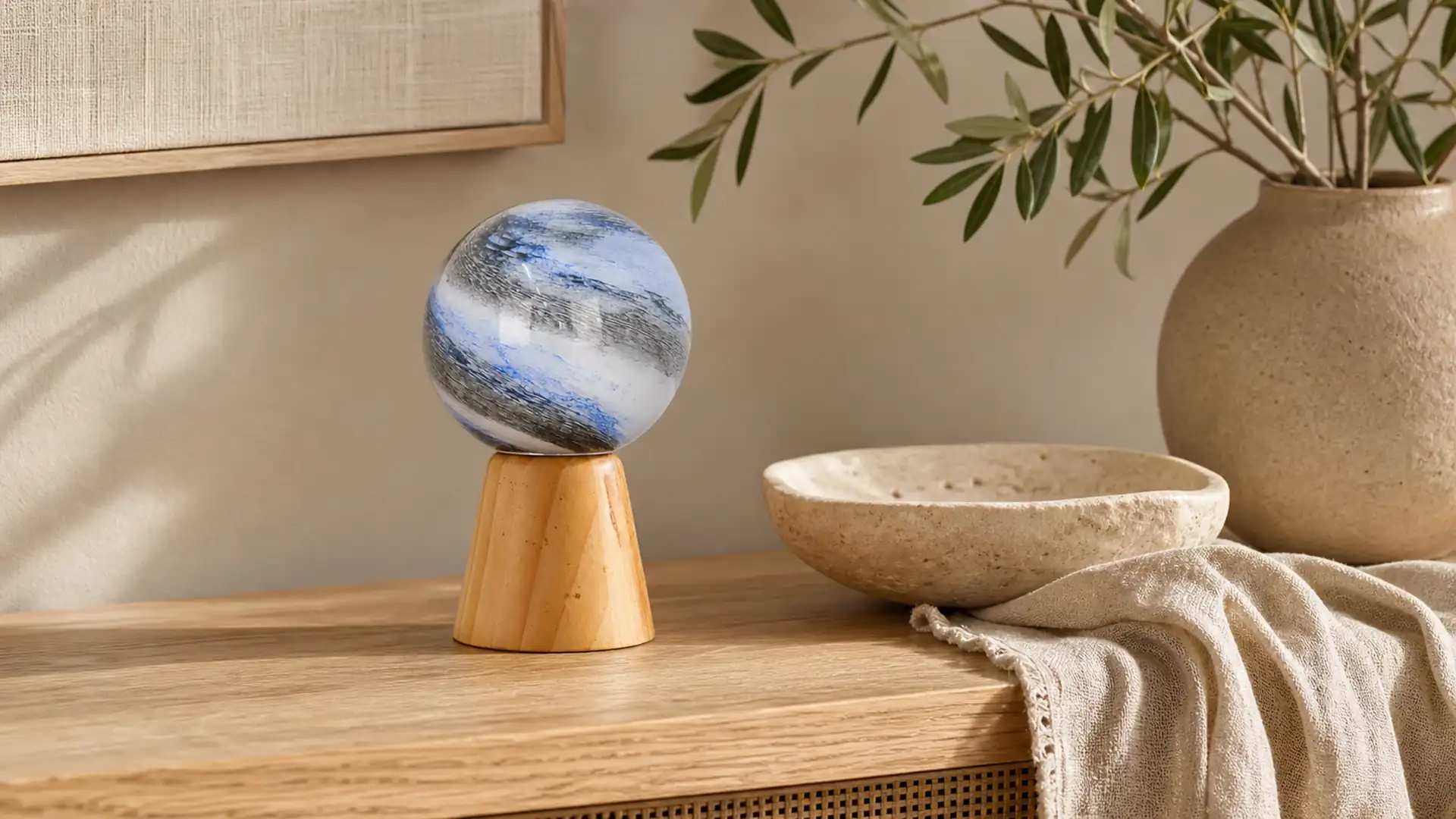 Sculptural Tabletop Accessories for Modern Shelves material and finish direction