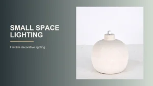 Rounded portable table lamp on a featured image with Small Space Lighting text