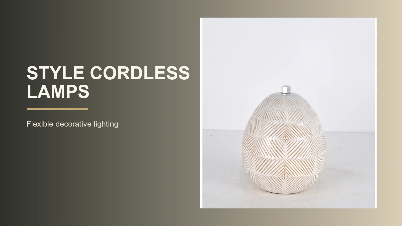 White patterned cordless table lamp on a featured image with Style Cordless Lamps text
