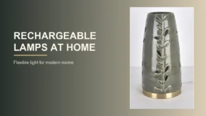 Green leaf-pattern rechargeable lamp on a 16:9 featured image with Rechargeable Lamps at Home text